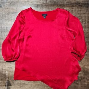 Alyx Silky Asymmetrical Hem 3/4 Sleeve Top, Red, L